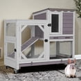 thumbnail image 4 of Aivituvin Rabbit Cage Indoor Outdoor Bunny Hutch on Wheels, 2 Story Wood Guinea Pig Cages with 2 Deeper Pull Out Trays (Gray), 4 of 10