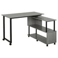 thumbnail image 2 of HomCom L-Shaped Rotating Computer Desk with Storage Shelves Rolling Writing Table Home Office Study Workstation for Home & Office, Grey, 2 of 9