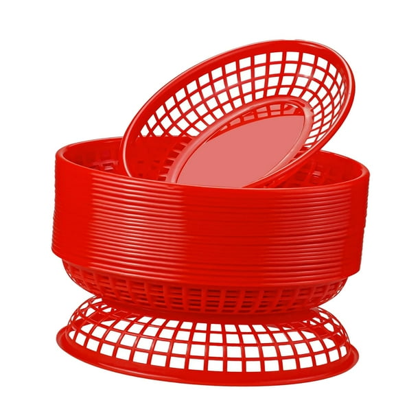 24 cestas ovaladas para comida rápida, bandejas para servir comida, cestas clásicas para charcutería. Rojo