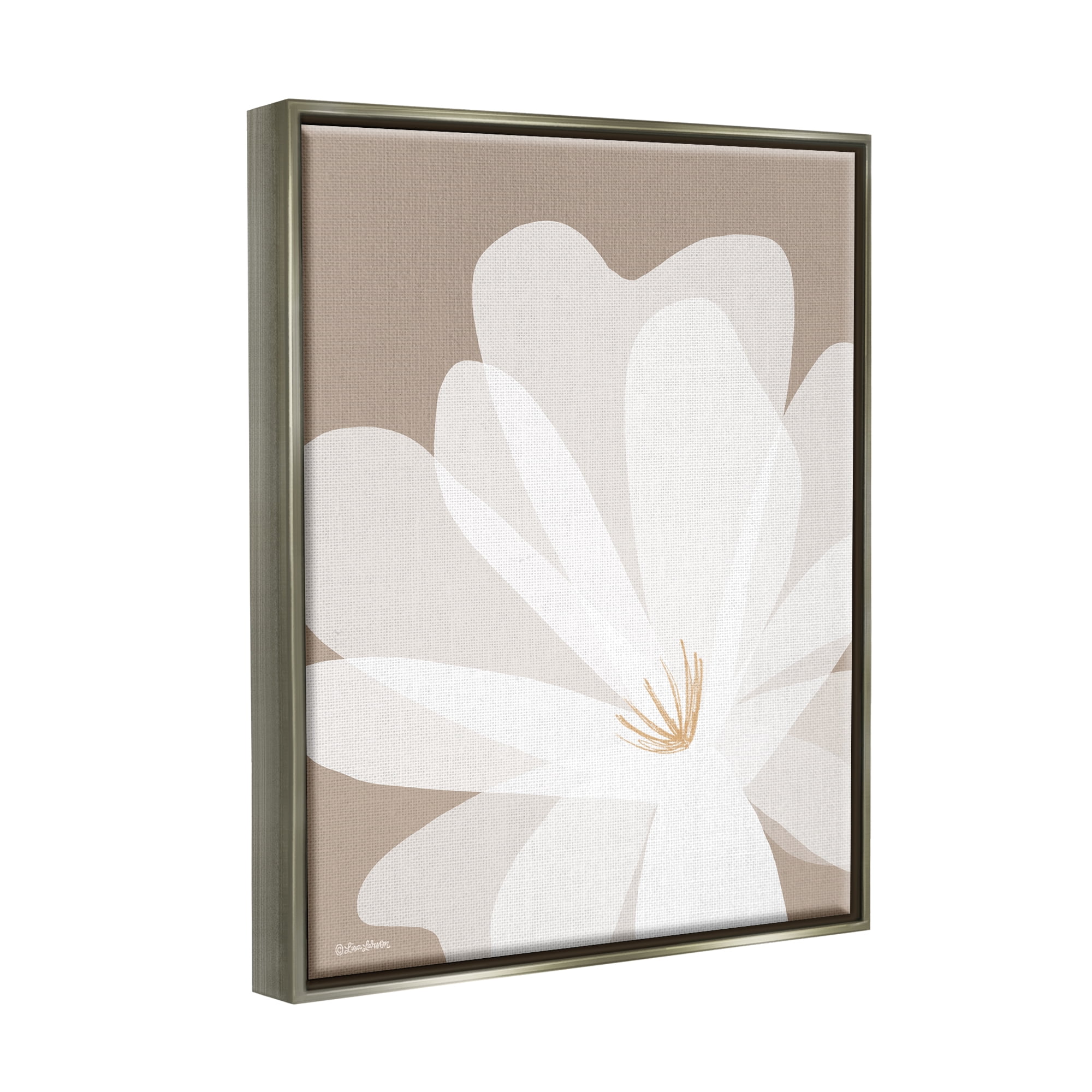 Stupell Industries Beige & White Lily Botanical & Floral Painting Gray Floater Framed Canvas Art Print Wall Art, 17 x 21