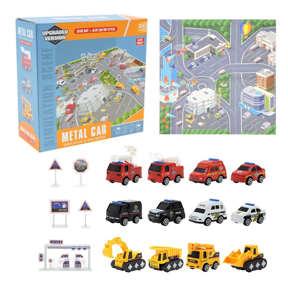 Car Rug Kids Car Mat Play Rug City Life, Car Play Mat with 12 Cars