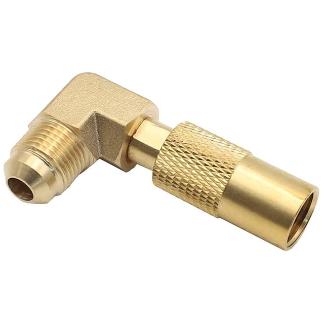 Propane Tanks Quick Connect Adapter Converts 9/16'' to 5/8'' Brass Connector Replacement for Blackstone 17''. Made of solid brass with a 90-degree elbow design, this adapter is durable and space-saving. It connects propane extension hoses on RVs or trailers directly, allowing easy movement of grills. Suitable for Blackstone 17'' and 22'' tabletop griddles.
