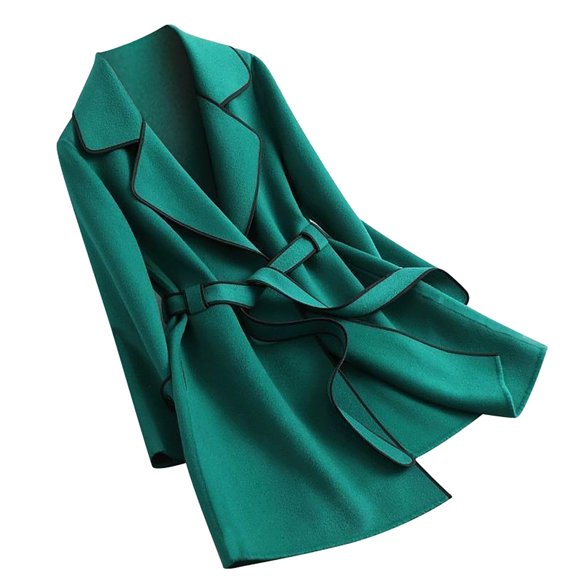 Ladies Fashion Oversized Slimming Color Block Casual Mid Length Wool Blend Coat Swing Coat Women