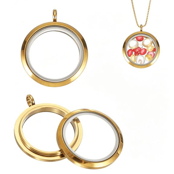 DESIGNICE Living Memory Locket Charm, Round Pendants Stainless Steel Clear Glass Photo Charm for Women Necklace Clear Glass Clear Locket