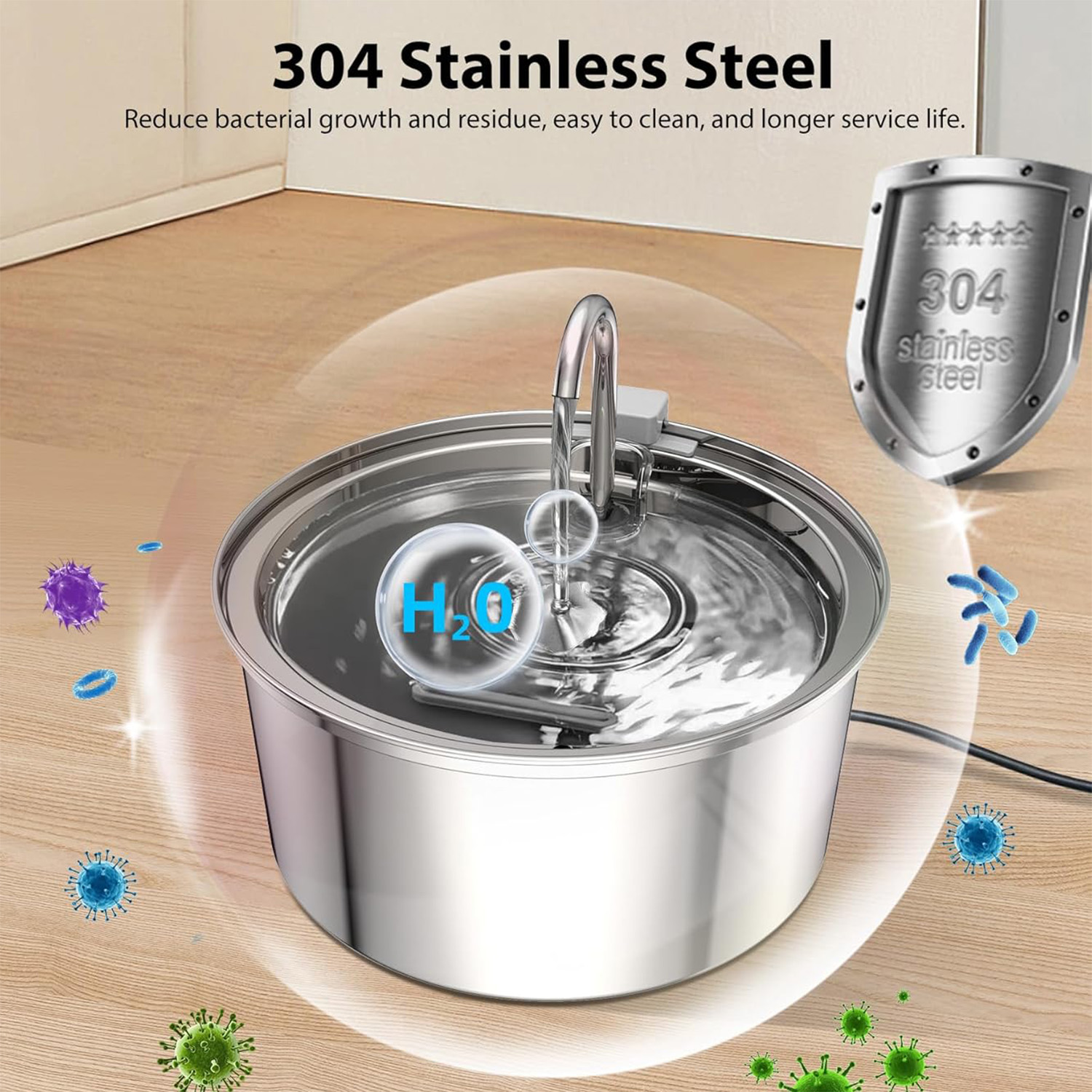 Petavista 3.2L/108oz Stainless Steel Cat Water fountain with Slient pump Suitable for cats and dogs
