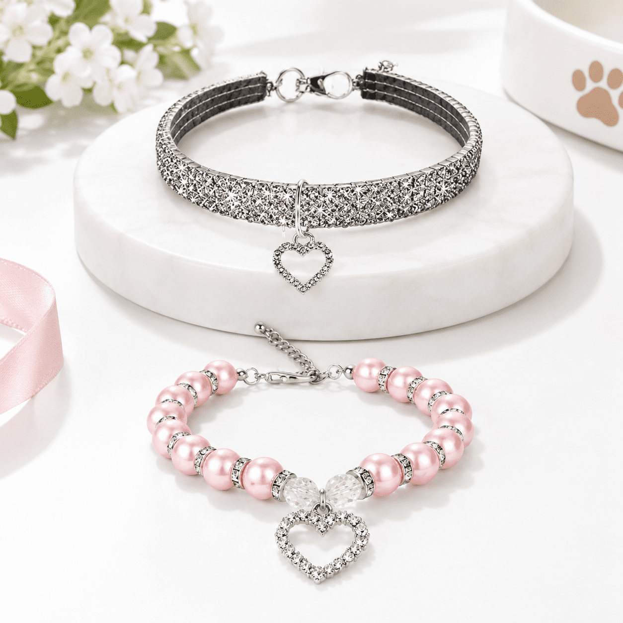 Unbranded Rhinestone and Pet Collar and Necklace Set M-Multi-2PCs for Small Cats and Puppies