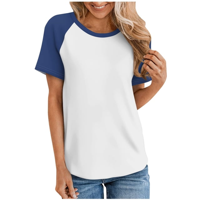 Timegard Womens Tops Summer Casual Color Block Drop Shoulder Short Sleeve Comfy Loose Blouse Top Tee