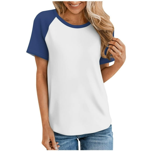 Zpzdpjkx Womens Summer Short Sleeve Blouse Fashion Color Blocked Tops Casual Vintage T Shirt