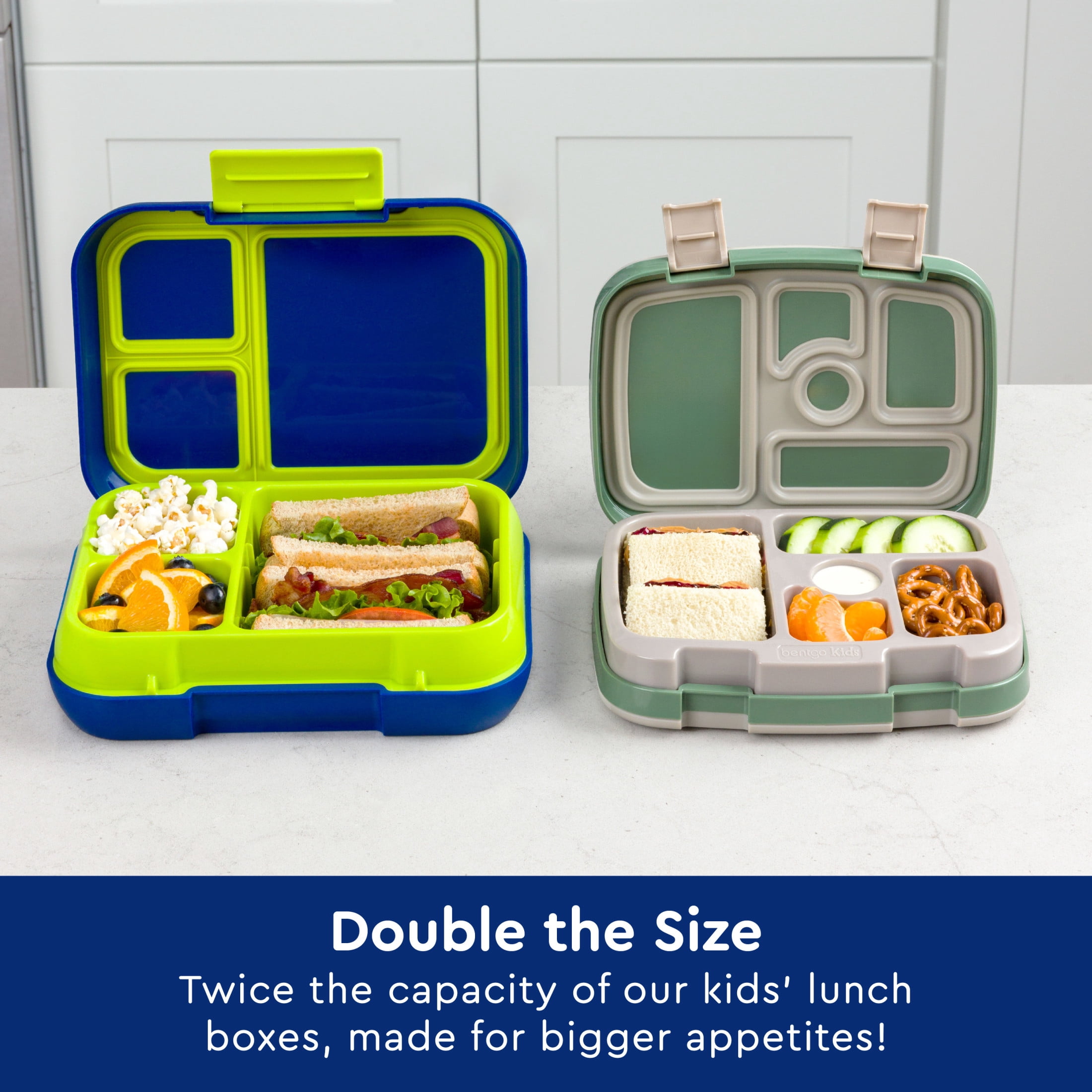 Bentgo® Pop - Leak-Proof Lunch Box & Removable Divider for Ages 8+ & Teens - Lunch Container Holds 5 Cups of Food; 3-4 Compartments; Microwave/Dishwasher Safe; 2 Year Warranty (Navy Blue/Chartreuse)