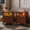 thumbnail image 6 of LED Night Stand with 2 Storage Drawers and Stable Legs, Farmhouse Nightstand w/V-Shaped Design & Open Storage Shelf, Wooden Rustic End Table for Bedroom Living Room, 6 of 9