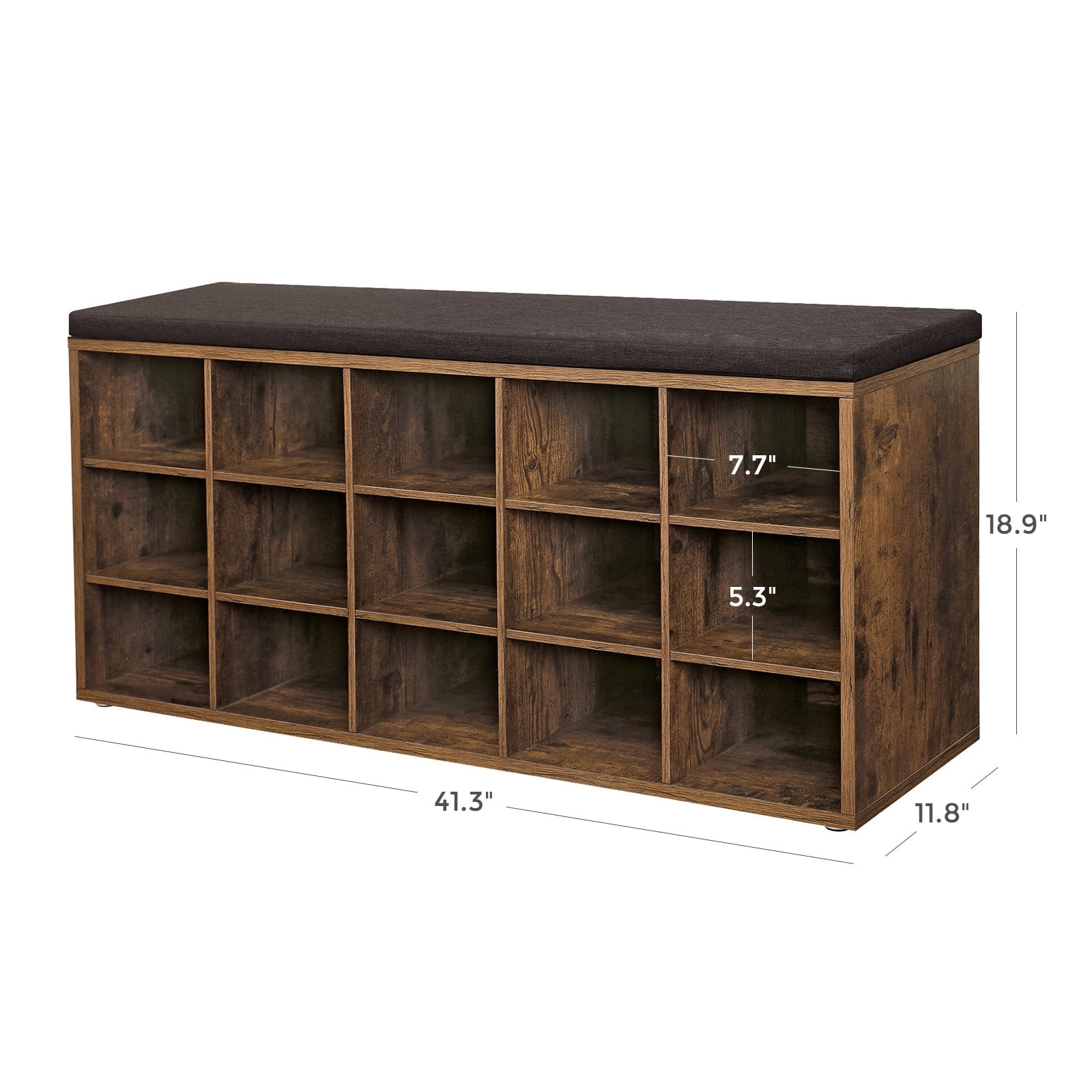 Shoe Rack Bench with Cushion 15 Compartments Storage Bench Shoe Bench for Entryway, 11.8 x 41.3 x 18.9 Inches