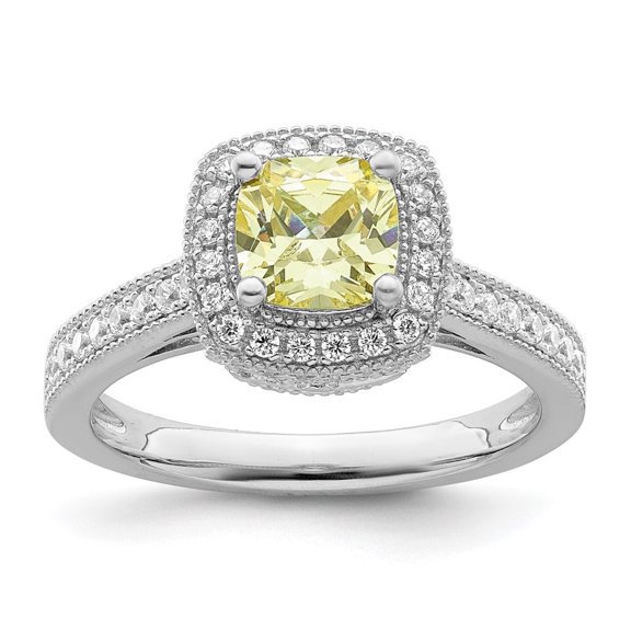 Auriga Fine Jewelry 925 Sterling Silver Rhodium Plated White and Yellow Cubic Zirconia Ring Size 6 for Women