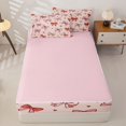thumbnail image 4 of Homewish Pink Red Love Heart Bow Zipper Twin Comforter Sets with Fitted Sheet and 2 Pillowcases for Girls, Cartoon Stars Print Zipper Bedding Set, Pink Reversible, 4pcs, 4 of 6