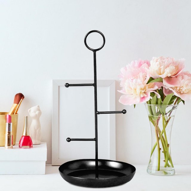 Estante de mesa para joyería, organizador colgante de torre de joyería con bandeja de anillo para mujeres, niñas, damas, novedad multifuncional, 17,5x Negro