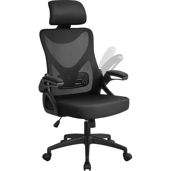 LLToo Ergonomic Mesh Office Chair with Flip-up Armrest Adjustable Lumbar Support and Headrest Home Office Desk Chair for Students,Black