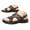 Brown, variant on Men's Leather Flat Sandals Open Toe Slip on Slides Summer Slides with Adjustable Dual Strap