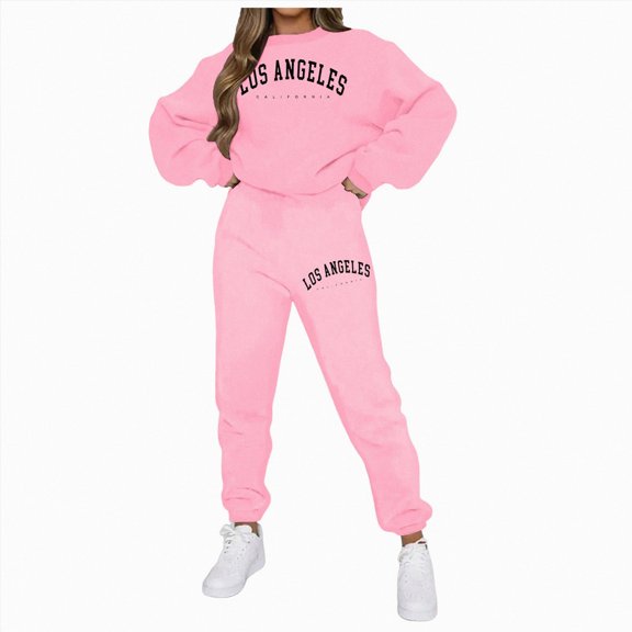 Women Long Sleeve Hooded Sweatshirt and Pant Sport Fall Winter Warm Set