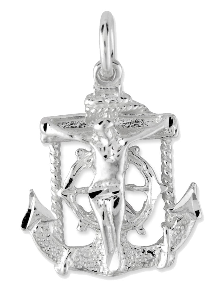 925 Sterling Silver Mariner Anchor Cross Charm Pendant 25mm
