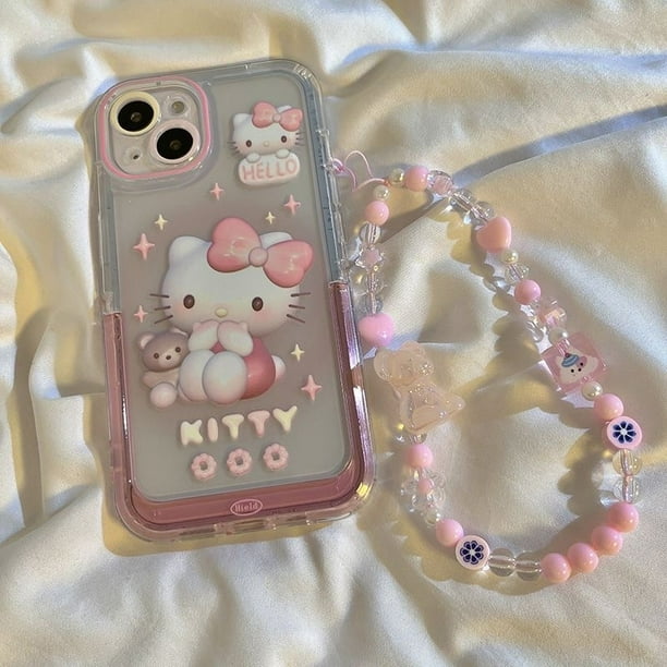 Sanrio-fundas de teléfono con dibujos animados para iPhone, carcasa transparente de Hello Kitty MyMelody con pulsera de lujo para iPhone 14, 13, 12, 11 Pro Max, Y2k Girl Fivean unisex