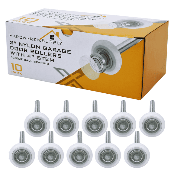 HardwareXsupply 6200ZZ Ball Bearing, 2" Nylon Sealed Garage Door Rollers with 4" Stem, 10 Pack