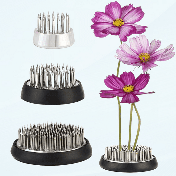 Stainless Floral Frogs Kenzan Flower Frog Vase, Round Metal Floral Arranger Pin Holder, Flower Pin Frog Arrangements for DIY Flower Craft - 3 Pack