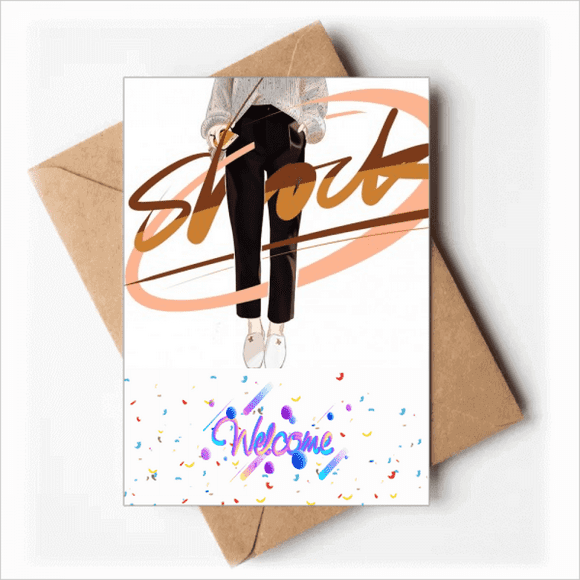 Shock Fille Figure Design Illustration Art Bienvenue Retour Cartes de Voeux Enveloppes Blanc