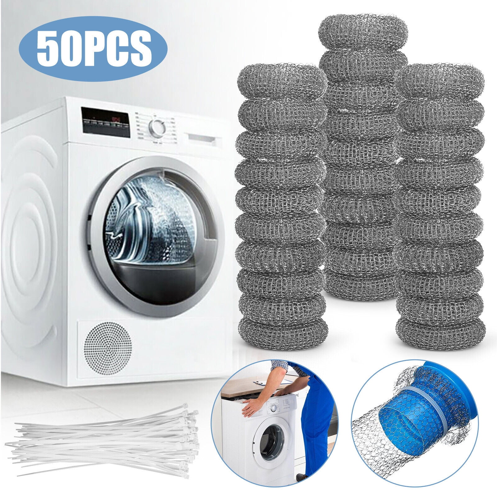 50 Lot Washing Machine Lint Traps Snare Drain Filter Screen Steel Wire