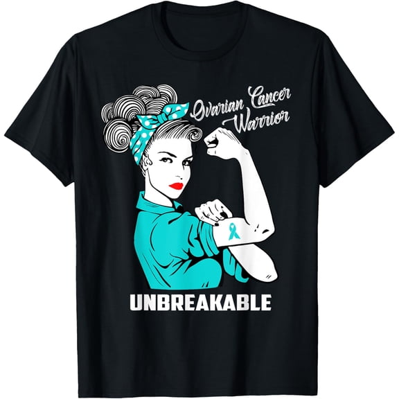 t-shirt Ovarian Cancer Warrior Unbreakable T-Shirt Awareness Gift T-Shirt mens,black,women,funny,journey,Crew Neck, Short Sleeve,printing