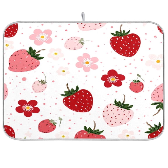 Kitchen Drying Mat Kitchen Drying Pad 16x18In Drying Dish Mat Dish Drying Mats Kitchen Countertop Multi-Function Drain Drying Mat Cute Strawberries