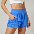 thumbnail image 5 of XIAOCHA Womens Solid Athletic Shorts Smocked High Waist Side Split Pocket Gym Bermudas, 5 of 8