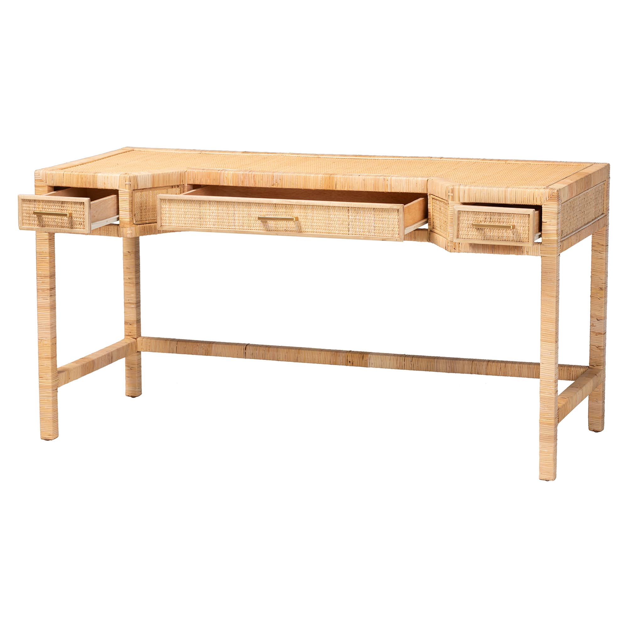 bali & pari Kalimantan Boho Desk, 3-Drawer, Natural