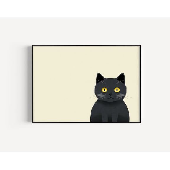 Boho Black Cat Wall Art Print, Decor, Spooky Art, Decoration, Black Cat Art Wall Art, Modern Wall Decor, 8x12 UNFRAMED