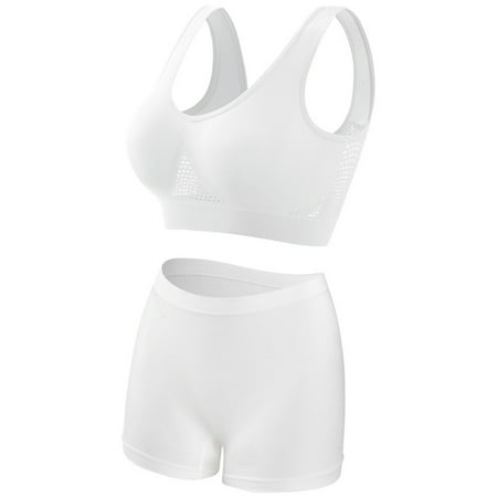 PPCHVOY Women s Sports Bra&Anti-See Through Safe Pants Set Comfort Women s Activewear Wire free Shockproof&Seamless Sports Bra Pants Set for Women