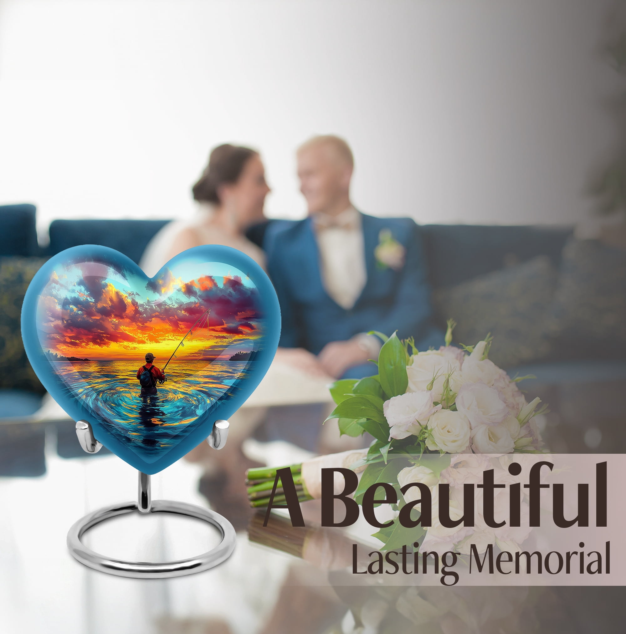 SABURIAL Fishing Urn - Little Cremation Urn For Ashes Adult Female - Large Funeral Urns For Human Ashes Adult Male - Keepsake Burial Urns - Combo Of 8 Inch & 3 Inch