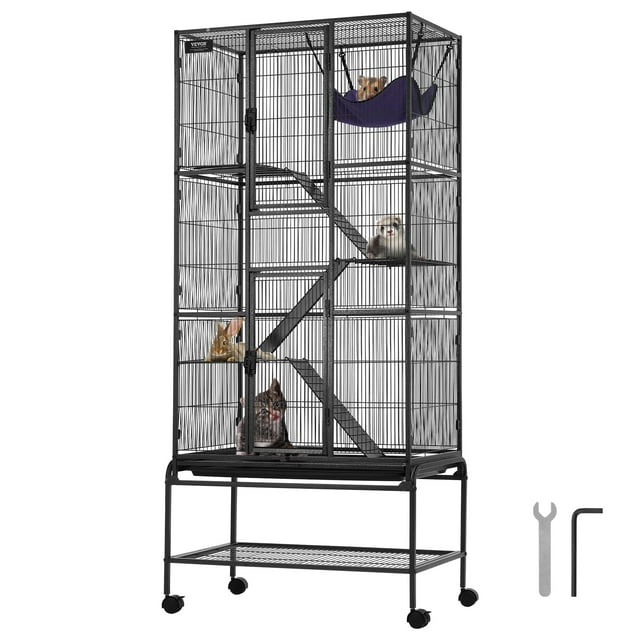 Jaula metálica para animales pequeños VEVOR jaula rodante para hurones de 4 niveles Con bandeja y 3 rampas