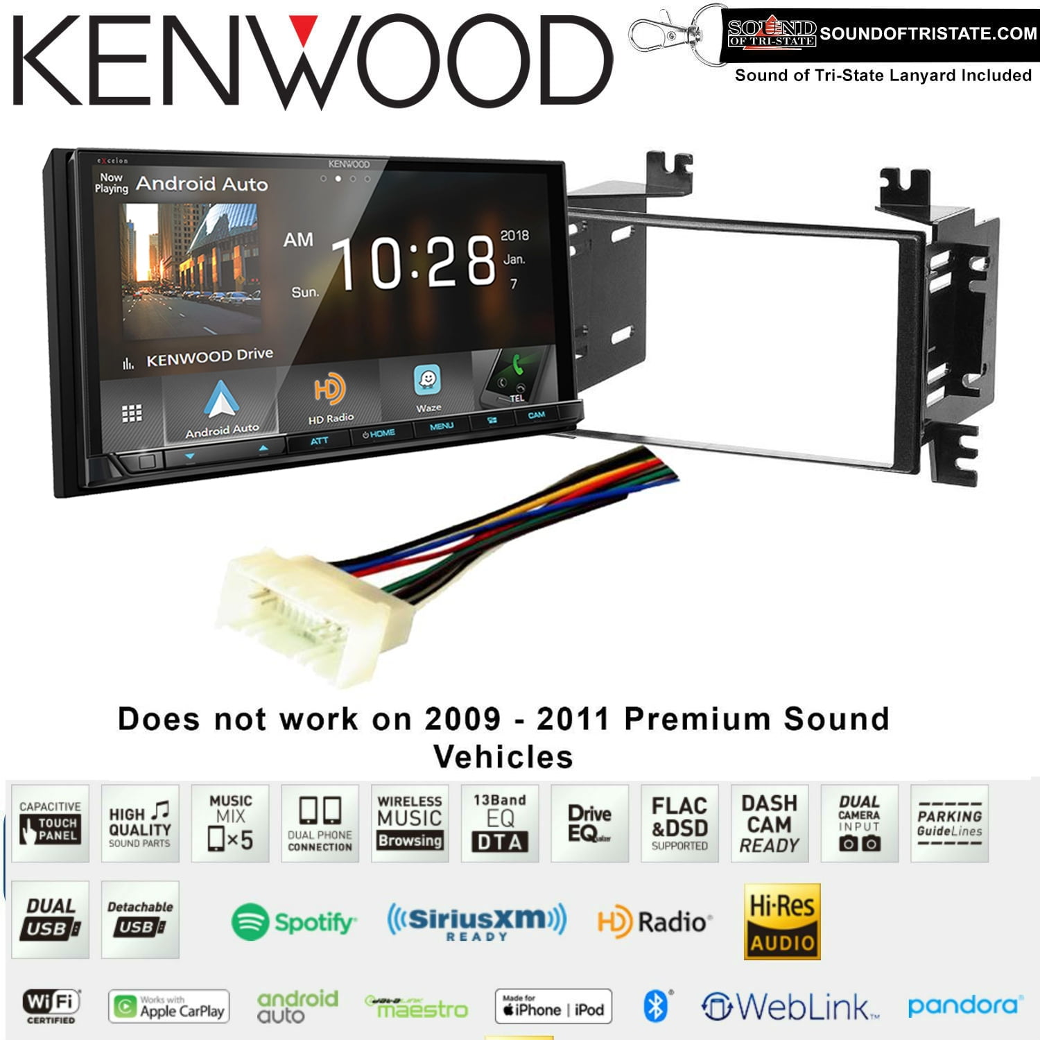 Kenwood DMX905S 6.95" Digital Media Receiver Install Kit with Apple CarPlay Fits 20062008 Kia