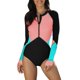 thumbnail image 1 of Women's Pink One Piece Swimsuit Zip Front Long Sleeve Bathing Suit Color Block Surfing Swimwear Size 2X-Large US 18-20, 1 of 5