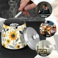 thumbnail image 4 of Yayeee Ashtray with Lid for Cigarette Smokeless Stainless Steel Home Ash Holder, White Watercolor Sunflowers, 4 of 7