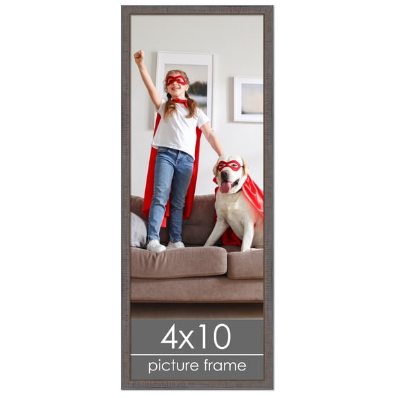 4x10 Textured Grey Picture Frame - UV Acrylic, Foam Board Backing, Hanging Hardware