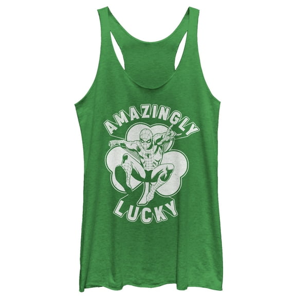 Women's Marvel St. Patrick's Day Spider-Man Lucky Clover  Racerback Tank Top Envy Green Large