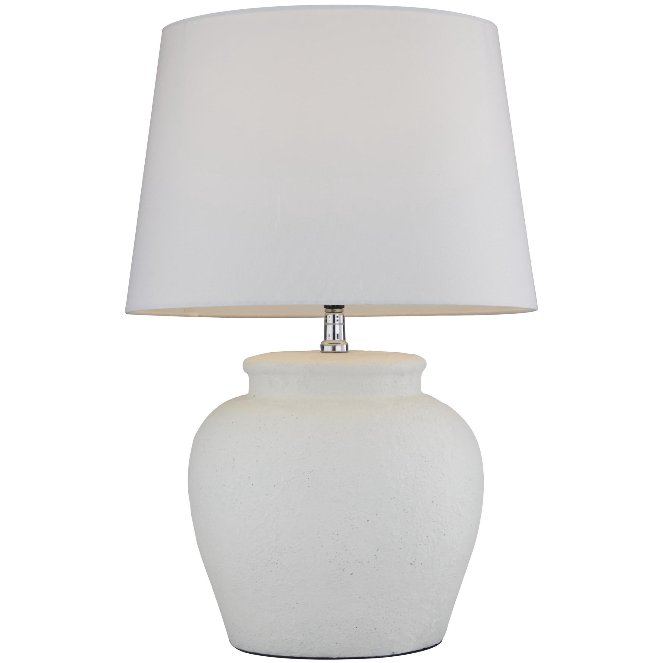 DecMode 24" Pot Inspired White Table Lamp with White Linen Shade