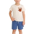 thumbnail image 3 of Afuyipoi Boys 2-Piece Daily Casual Summer Set (2-8 Years) Fun Dinosaur Print Short Sleeve Crewneck Top and Solid Color Outdoor Shorts Beige 2T, 3 of 8