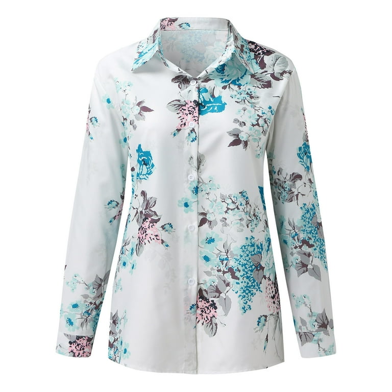 417　6/14 Flower print long sleeve M ZMHEGW Women's Floral Printed Shirts Tops Long Sleeve Lapel