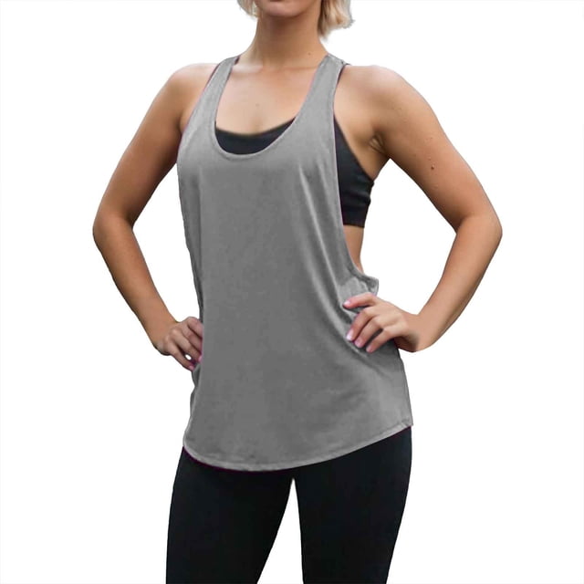 Chaleco deportivo sin mangas con cuello bajo en forma de T para mujer: top deportivo holgado de secado rápido y absorción del sudor