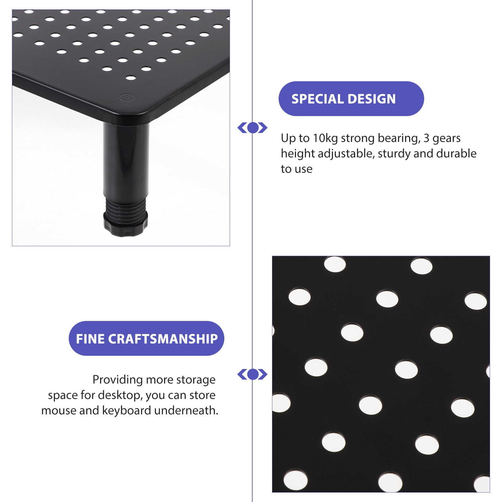 Homoyoyo Adjustable Desk Risers for Ergonomic Back & Neck Support, Black Plastic, 1 Set for Home Office Workstation