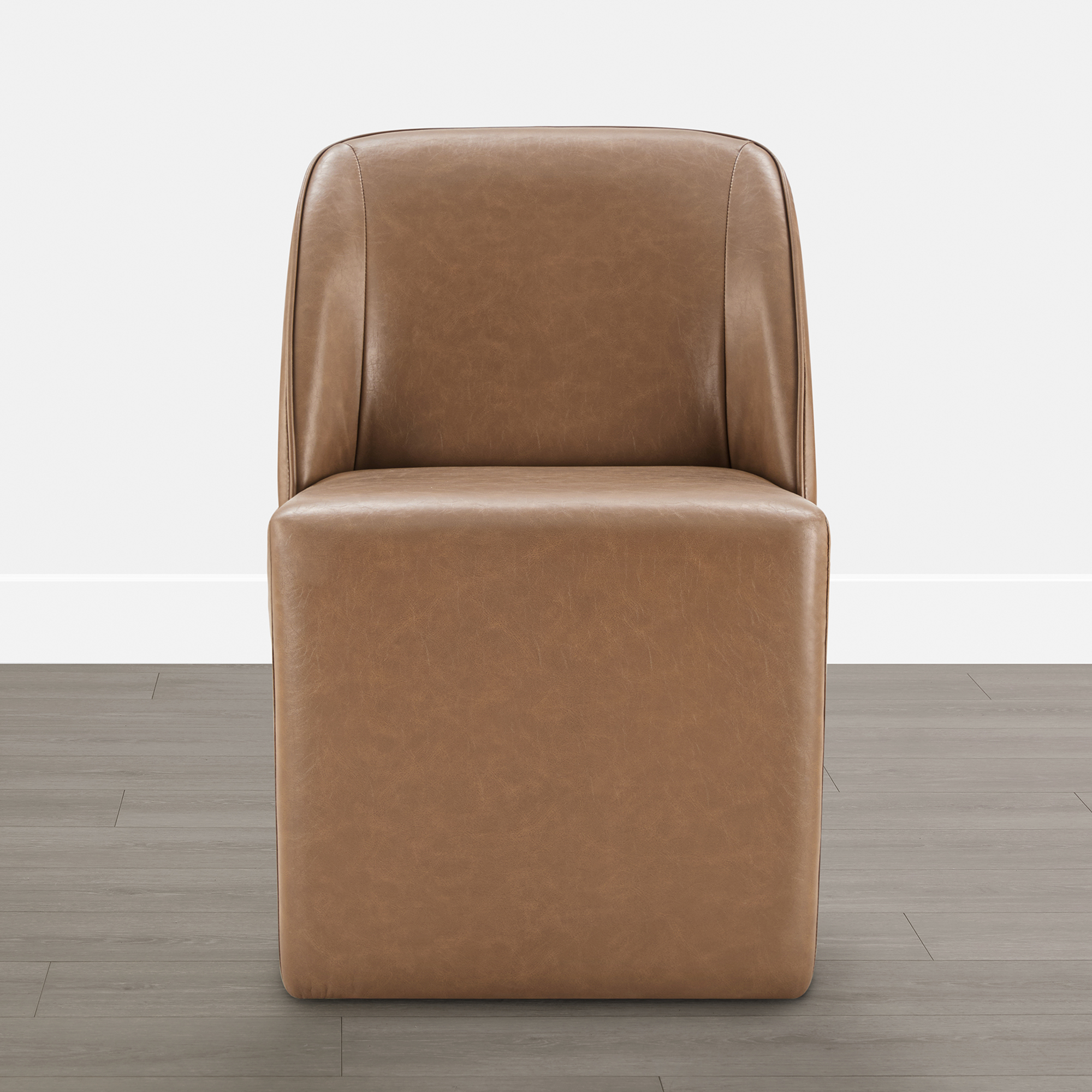Spruce & Spring Rolling Upholstered Dining Chair with Smooth Hidden Casters Set of 2, Saddle Brown
