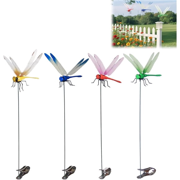 Pinzas para Libélulas, Pinza para Barra de Libélula para Exteriores, Pinzas de Libélula Falsas Artificiales 3D, Mariposa Falsa para Decoración de Jardín (12 Pzas)