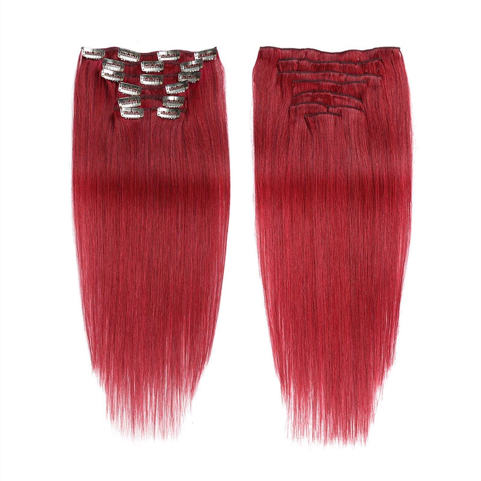 Clip In Hair Extensions Real Human Hair Pieces 7pcs Per Set Wine Red Hair Extensions 100% Remy Virgin Human Hair Clip In Extensions Double Weft Clips Straight