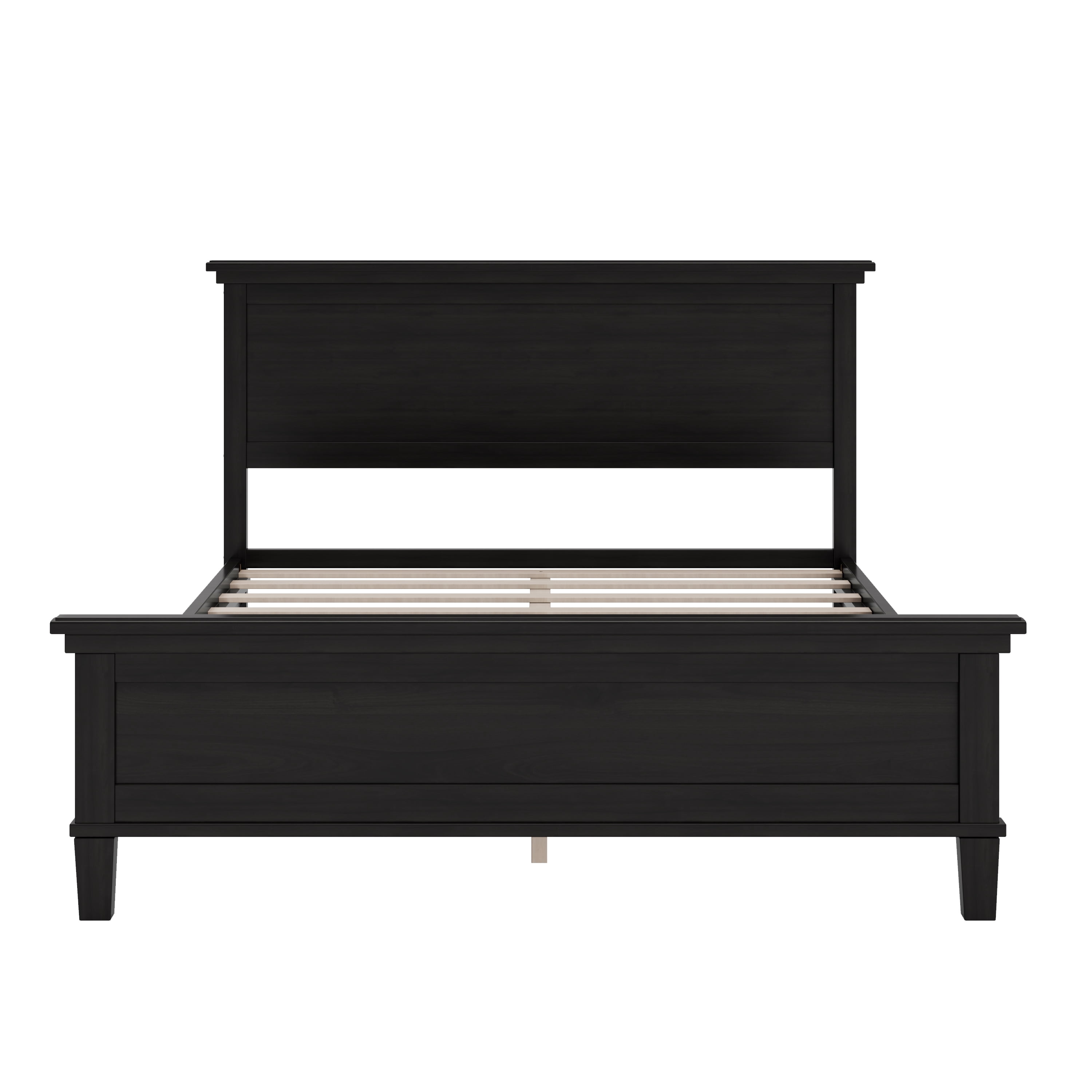 Euroco Wooden Full Size Mid-Century Platform Bed, Charcoal Black