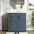 thumbnail image 3 of 30" Solid Wood Modern Freestanding Vanity Cabinet, Modern Bathroom Cabinet with Ceramic Sink, Freestanding Vanity with Storage for Bathroom, Blue, 3 of 8
